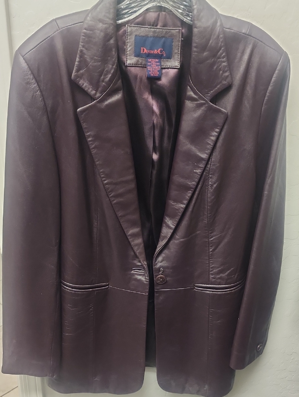 Denim&Co Plum Leather Single-Button Blazer